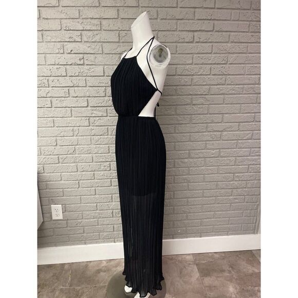 BCBGENERATION Women Black Accordion Pleat Halter Maxi Dress Size 0 - Picture 4 of 8